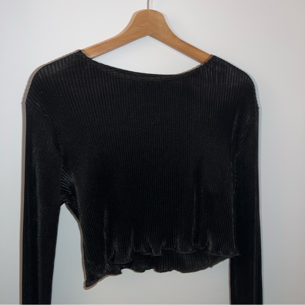 Black Pleated Ribbed Knit Top